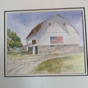 “Country Allegiance “ print by A.Dale Harsh/ 10x9 inches/ White barn with flag